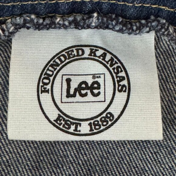 80s Vintage Lee Med Blue Denim Button Front Tapper Leg Overall Jumpsuit Size 10 - Picture 10 of 12